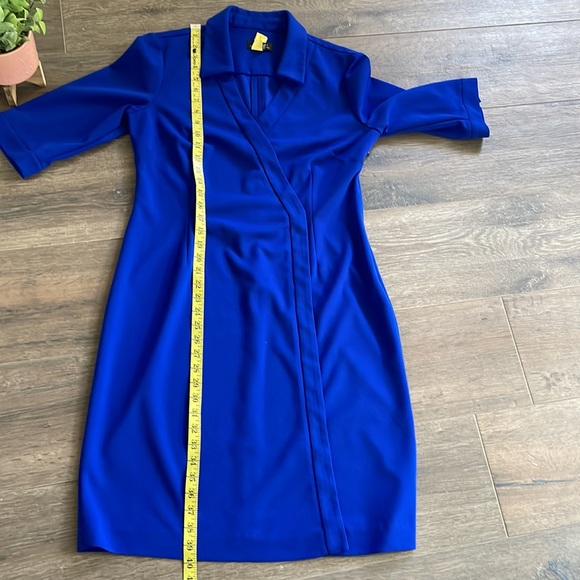 Blue Tahari faux wrap dress with belt - Picture 13 of 13